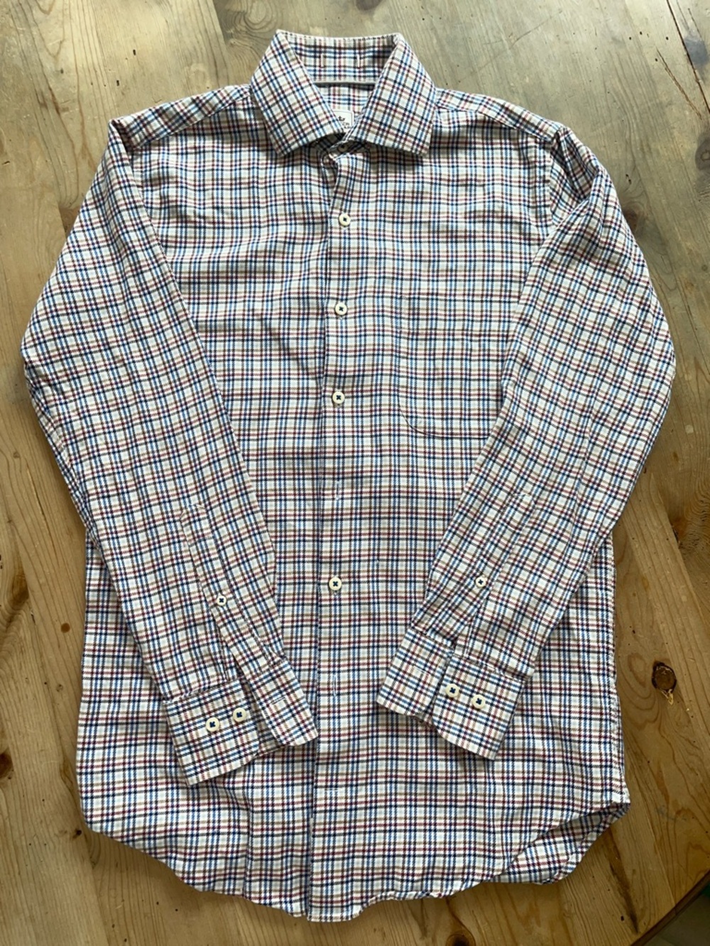 Peter Millar Plaid Dress Shirt in Classic Blue & Red